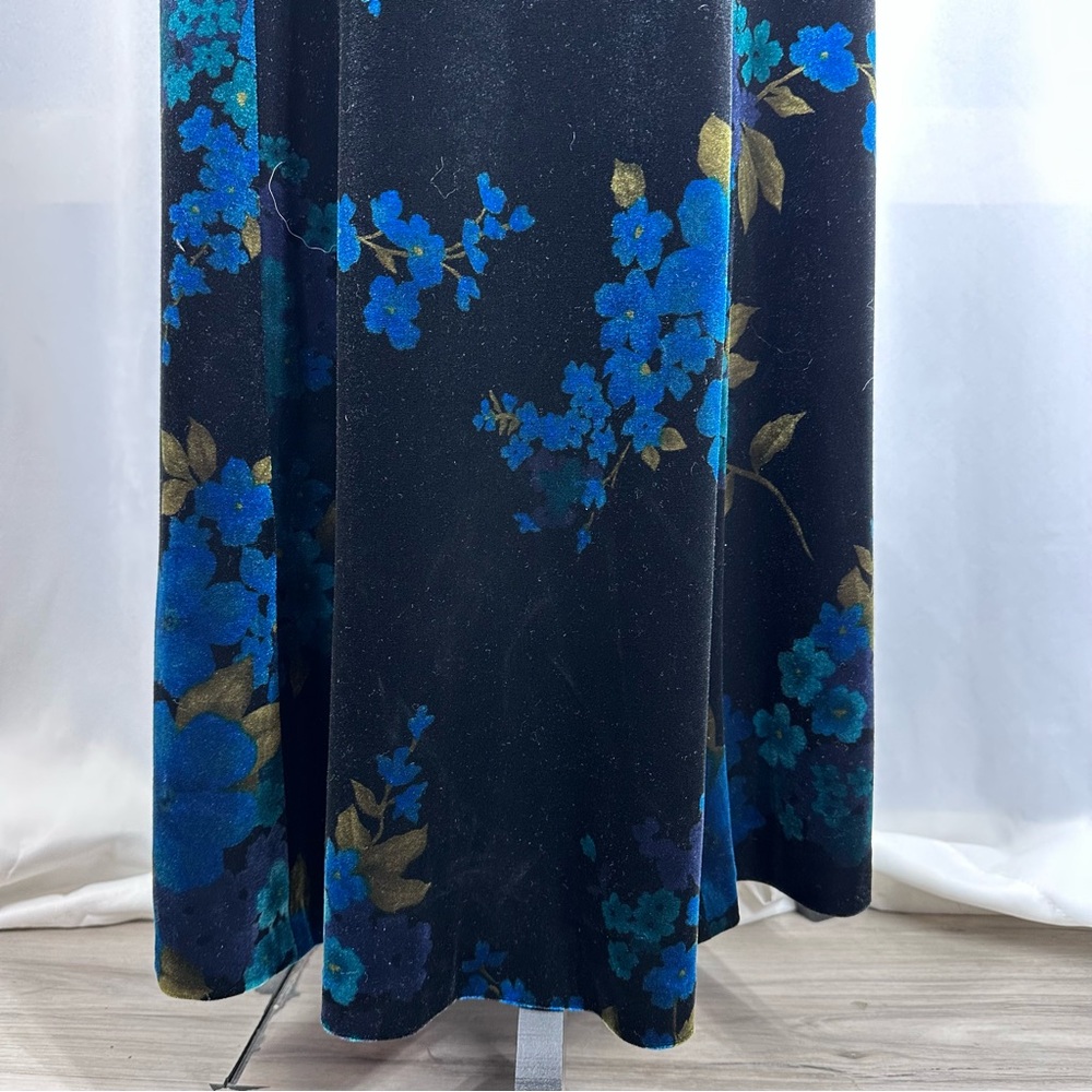 Vtg ✨GORGEOUS ✨David Warren NY Velvet Floral Maxi Dress Size 14 Long Sleeve SOFT - Picture 3 of 14